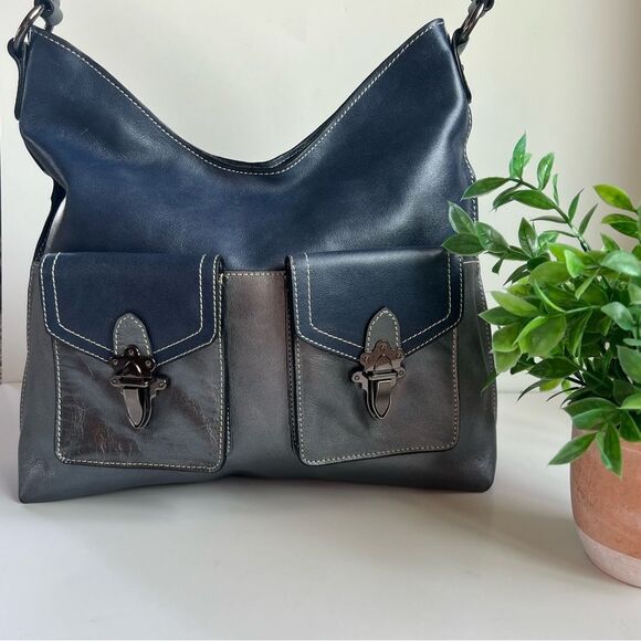 VTG Firenze Bella Marina Leather Oversized Front Pocket Hobo Shoulder Handbag - Picture 2 of 16